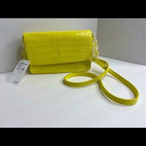 New Yellow Small Croc Leather Crossbody Bag